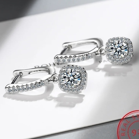 New 2 Carat Sterling Silver Dangle Earrings - Picture 5 of 8